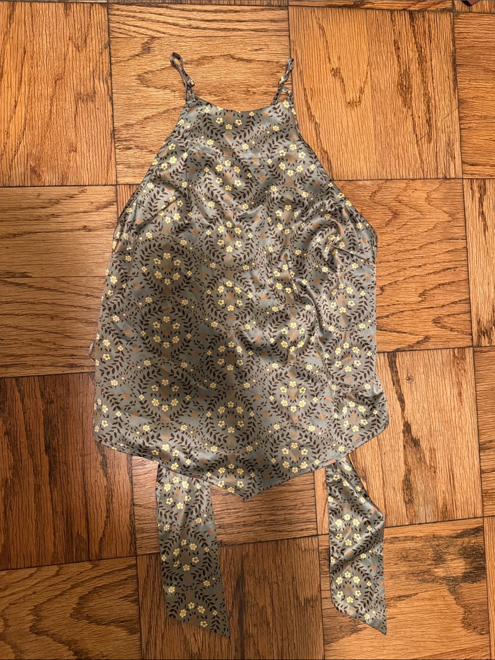 Free People Gray Floral Halter Tie-Back Cami